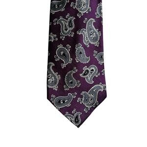 Jos. A. Bank Signature Collection Tie Purple Grey Paisley 100% Silk Long Necktie